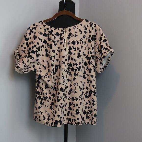 Melloday Womens Top Small Tan Black Abstract Pattern - Picture 2 of 4